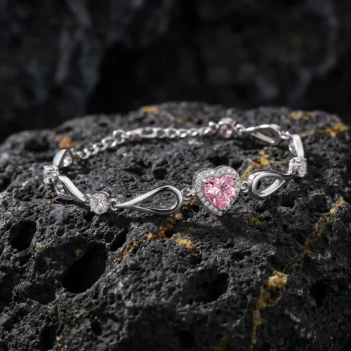 vegablklk (1) Pembe Kalp Kadın Gümüş Bileklik Modeli