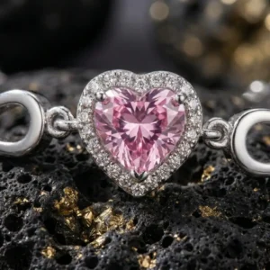 Pembe Kalp Kadın Gümüş Bileklik Modeli