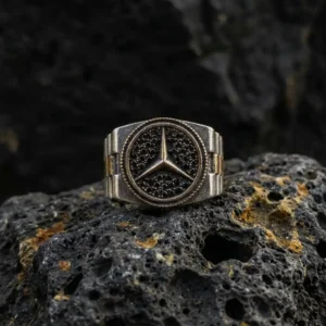 Mercedes Logolu Rolex Kordon Gümüş Erkek Yüzük