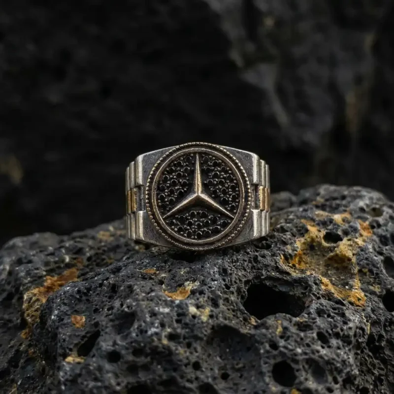 Mercedes Logolu Rolex Kordon Gümüş Erkek Yüzük