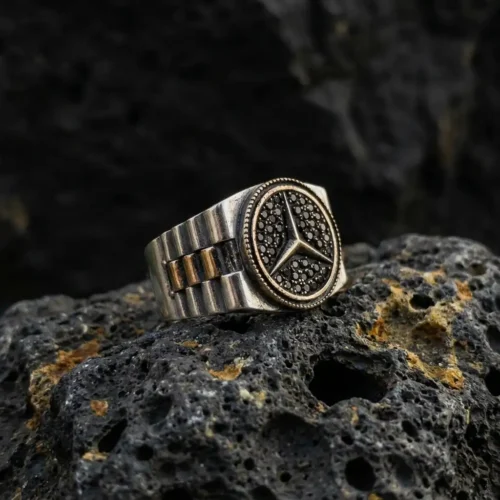 vega6qs (2) Mercedes Logolu Rolex Kordon Gümüş Erkek Yüzük