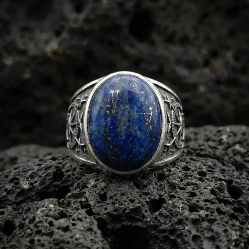 Lapis Taşlı Yıldız Haritası Gümüş Yüzük Modeli