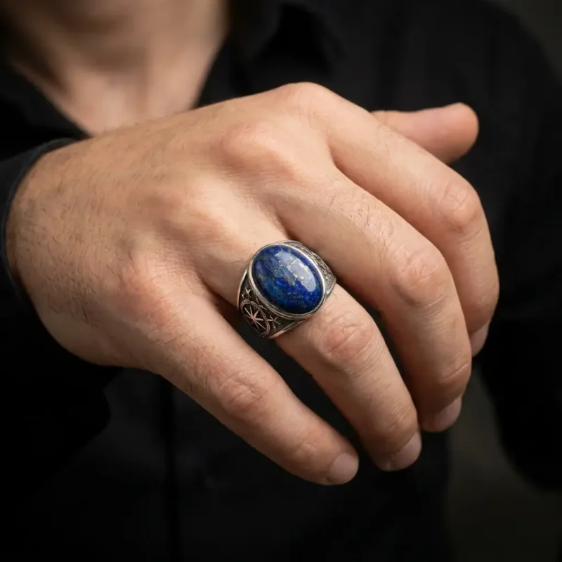 Lapis Taşlı Yıldız Haritası Gümüş Yüzük Modeli